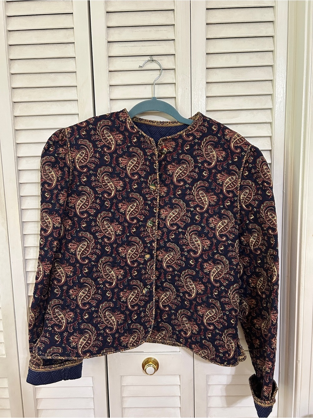 Vintage Navy Paisley Quilted Button-Front Jacket